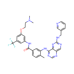 Cc1ccc(C(=O)Nc2cc(OCCN(C)C)cc(C(F)(F)F)c2)cc1Nc1ncnc2cnc(NCc3cccnc3)nc12 ZINC000148163317