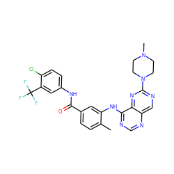 Cc1ccc(C(=O)Nc2ccc(Cl)c(C(F)(F)F)c2)cc1Nc1ncnc2cnc(N3CCN(C)CC3)nc12 ZINC000148236851