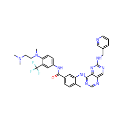 Cc1ccc(C(=O)Nc2ccc(N(C)CCN(C)C)c(C(F)(F)F)c2)cc1Nc1ncnc2cnc(NCc3cccnc3)nc12 ZINC000140609968