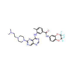 Cc1ccc(C(=O)Nc2ccc3c(c2)OC(F)(F)C(F)(F)O3)cc1Nc1ncnc2cnc(N3CCN(CCN(C)C)CC3)nc12 ZINC000165283059