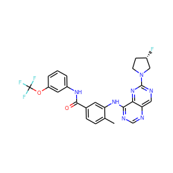 Cc1ccc(C(=O)Nc2cccc(OC(F)(F)F)c2)cc1Nc1ncnc2cnc(N3CC[C@H](F)C3)nc12 ZINC000148232853