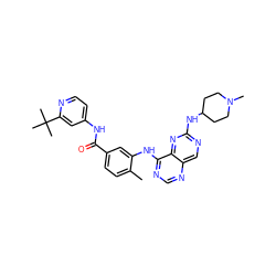 Cc1ccc(C(=O)Nc2ccnc(C(C)(C)C)c2)cc1Nc1ncnc2cnc(NC3CCN(C)CC3)nc12 ZINC000148372949