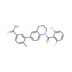 Cc1ccc(C(N)=O)cc1-c1ccc2c(c1)CCCN2C(=O)c1c(F)cccc1Cl ZINC000210703891
