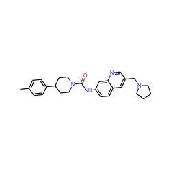 Cc1ccc(C2CCN(C(=O)Nc3ccc4cc(CN5CCCC5)cnc4c3)CC2)cc1 ZINC000084758908