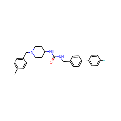 Cc1ccc(CN2CCC(NC(=O)NCc3ccc(-c4ccc(F)cc4)cc3)CC2)cc1 ZINC000028874075