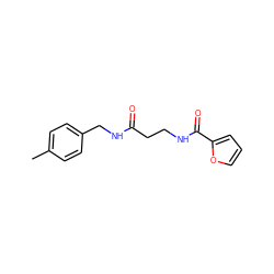 Cc1ccc(CNC(=O)CCNC(=O)c2ccco2)cc1 ZINC000003554395