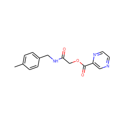Cc1ccc(CNC(=O)COC(=O)c2cnccn2)cc1 ZINC000003314747