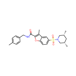 Cc1ccc(CNC(=O)c2oc3ccc(S(=O)(=O)N4C[C@@H](C)C[C@@H](C)C4)cc3c2C)cc1 ZINC000009673186