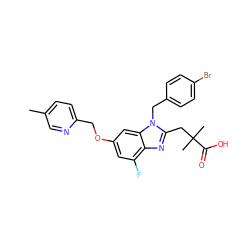 Cc1ccc(COc2cc(F)c3nc(CC(C)(C)C(=O)O)n(Cc4ccc(Br)cc4)c3c2)nc1 ZINC000218279805