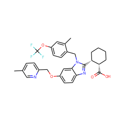 Cc1ccc(COc2ccc3nc([C@@H]4CCCC[C@@H]4C(=O)O)n(Cc4ccc(OC(F)(F)F)cc4C)c3c2)nc1 ZINC000226029342