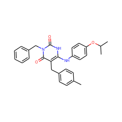 Cc1ccc(Cc2c(Nc3ccc(OC(C)C)cc3)[nH]c(=O)n(Cc3ccccc3)c2=O)cc1 ZINC000200068254