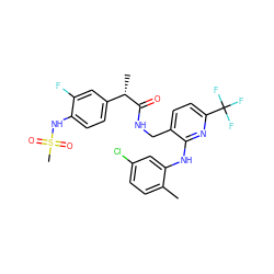 Cc1ccc(Cl)cc1Nc1nc(C(F)(F)F)ccc1CNC(=O)[C@@H](C)c1ccc(NS(C)(=O)=O)c(F)c1 ZINC000060326906