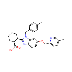 Cc1ccc(Cn2c([C@@H]3CCCC[C@@H]3C(=O)O)nc3ccc(OCc4ccc(C)cn4)cc32)cc1 ZINC000226022420