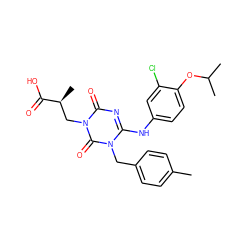 Cc1ccc(Cn2c(Nc3ccc(OC(C)C)c(Cl)c3)nc(=O)n(C[C@H](C)C(=O)O)c2=O)cc1 ZINC000200515373