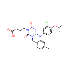 Cc1ccc(Cn2c(Nc3ccc(OC(C)C)c(Cl)c3)nc(=O)n(CCCC(=O)O)c2=O)cc1 ZINC000200516698