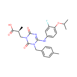 Cc1ccc(Cn2c(Nc3ccc(OC(C)C)c(F)c3)nc(=O)n(C[C@H](C)C(=O)O)c2=O)cc1 ZINC000200519462
