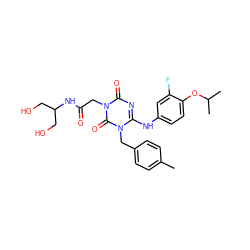 Cc1ccc(Cn2c(Nc3ccc(OC(C)C)c(F)c3)nc(=O)n(CC(=O)NC(CO)CO)c2=O)cc1 ZINC000204749818