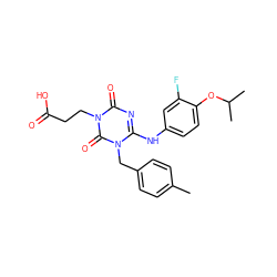 Cc1ccc(Cn2c(Nc3ccc(OC(C)C)c(F)c3)nc(=O)n(CCC(=O)O)c2=O)cc1 ZINC000200518130