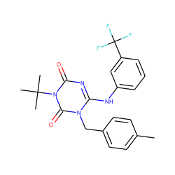 Cc1ccc(Cn2c(Nc3cccc(C(F)(F)F)c3)nc(=O)n(C(C)(C)C)c2=O)cc1 ZINC000200513782