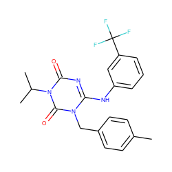 Cc1ccc(Cn2c(Nc3cccc(C(F)(F)F)c3)nc(=O)n(C(C)C)c2=O)cc1 ZINC000143003269