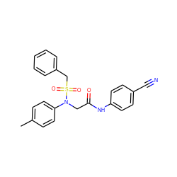 Cc1ccc(N(CC(=O)Nc2ccc(C#N)cc2)S(=O)(=O)Cc2ccccc2)cc1 ZINC000653850801
