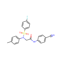 Cc1ccc(N(CC(=O)Nc2ccc(C#N)cc2)S(=O)(=O)c2ccc(F)cc2)cc1 ZINC000653850845