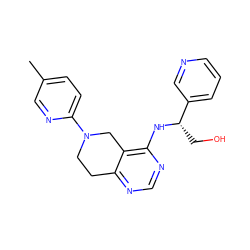 Cc1ccc(N2CCc3ncnc(N[C@@H](CO)c4cccnc4)c3C2)nc1 ZINC000114994848