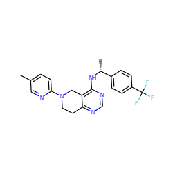 Cc1ccc(N2CCc3ncnc(N[C@H](C)c4ccc(C(F)(F)F)cc4)c3C2)nc1 ZINC000114998583