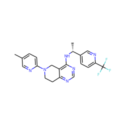 Cc1ccc(N2CCc3ncnc(N[C@H](C)c4ccc(C(F)(F)F)nc4)c3C2)nc1 ZINC000114994504
