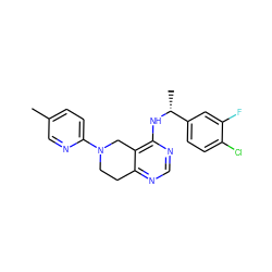 Cc1ccc(N2CCc3ncnc(N[C@H](C)c4ccc(Cl)c(F)c4)c3C2)nc1 ZINC000114994710