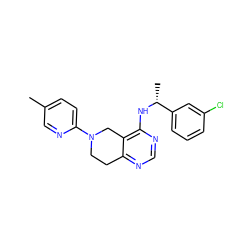 Cc1ccc(N2CCc3ncnc(N[C@H](C)c4cccc(Cl)c4)c3C2)nc1 ZINC000114996197