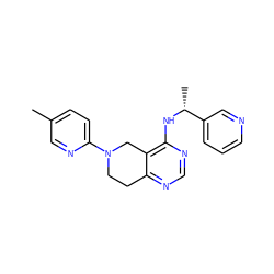 Cc1ccc(N2CCc3ncnc(N[C@H](C)c4cccnc4)c3C2)nc1 ZINC000114996840