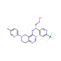 Cc1ccc(N2CCc3ncnc(N[C@H](CCO)c4ccc(C(F)(F)F)nc4)c3C2)nc1 ZINC000114998330