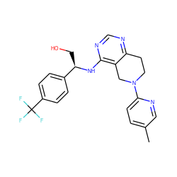 Cc1ccc(N2CCc3ncnc(N[C@H](CO)c4ccc(C(F)(F)F)cc4)c3C2)nc1 ZINC000114996126