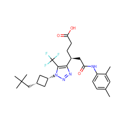 Cc1ccc(NC(=O)C[C@H](CCC(=O)O)c2nnn([C@H]3C[C@@H](CC(C)(C)C)C3)c2C(F)(F)F)c(C)c1 ZINC000299826697