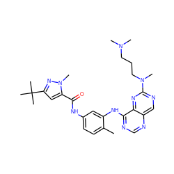 Cc1ccc(NC(=O)c2cc(C(C)(C)C)nn2C)cc1Nc1ncnc2cnc(N(C)CCCN(C)C)nc12 ZINC000169700807