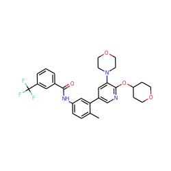 Cc1ccc(NC(=O)c2cccc(C(F)(F)F)c2)cc1-c1cnc(OC2CCOCC2)c(N2CCOCC2)c1 ZINC000225960260