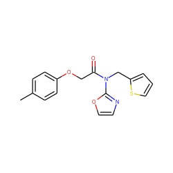 Cc1ccc(OCC(=O)N(Cc2cccs2)c2ncco2)cc1 ZINC000143057854