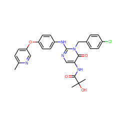 Cc1ccc(Oc2ccc(Nc3ncc(NC(=O)C(C)(C)O)c(=O)n3Cc3ccc(Cl)cc3)cc2)cn1 ZINC000204095289