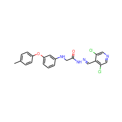 Cc1ccc(Oc2cccc(NCC(=O)N/N=C/c3c(Cl)cncc3Cl)c2)cc1 ZINC000201289182