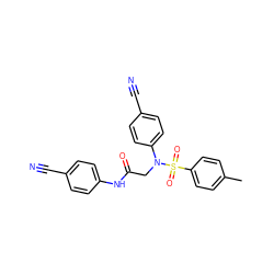 Cc1ccc(S(=O)(=O)N(CC(=O)Nc2ccc(C#N)cc2)c2ccc(C#N)cc2)cc1 ZINC000653856193
