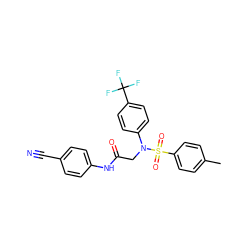 Cc1ccc(S(=O)(=O)N(CC(=O)Nc2ccc(C#N)cc2)c2ccc(C(F)(F)F)cc2)cc1 ZINC000653856286
