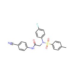 Cc1ccc(S(=O)(=O)N(CC(=O)Nc2ccc(C#N)cc2)c2ccc(F)cc2)cc1 ZINC000653856290