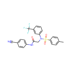 Cc1ccc(S(=O)(=O)N(CC(=O)Nc2ccc(C#N)cc2)c2cccc(C(F)(F)F)c2)cc1 ZINC000653848756