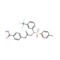 Cc1ccc(S(=O)(=O)N(CC(=O)Nc2ccc(C(N)=O)cc2)c2cccc(C(F)(F)F)c2)cc1 ZINC000002980953