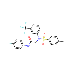 Cc1ccc(S(=O)(=O)N(CC(=O)Nc2ccc(F)cc2)c2cccc(C(F)(F)F)c2)cc1 ZINC000044802686