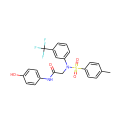 Cc1ccc(S(=O)(=O)N(CC(=O)Nc2ccc(O)cc2)c2cccc(C(F)(F)F)c2)cc1 ZINC000653850983