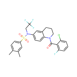 Cc1ccc(S(=O)(=O)N(CC(F)(F)F)c2ccc3c(c2)CCCN3C(=O)c2c(F)cccc2Cl)cc1C ZINC000653709700