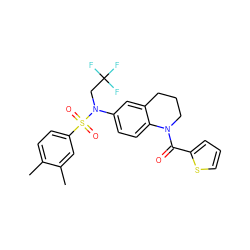 Cc1ccc(S(=O)(=O)N(CC(F)(F)F)c2ccc3c(c2)CCCN3C(=O)c2cccs2)cc1C ZINC000653717162