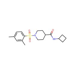 Cc1ccc(S(=O)(=O)N2CCC(C(=O)NC3CCC3)CC2)c(C)c1 ZINC000095596688